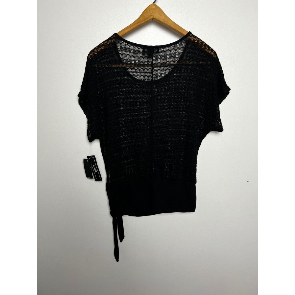 A. Byer Womens‎ Size Medium Black Pointelle Mesh Side Tie Knit Top NWT - Picture 7 of 7
